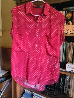 Zara Red Sleeveless Polka Dot Blouse